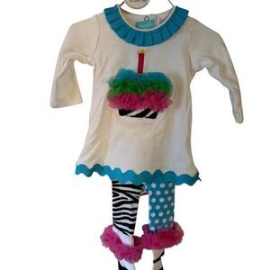 Mud pie Wild Child baby girl outfit 0-6 months tunic and tights